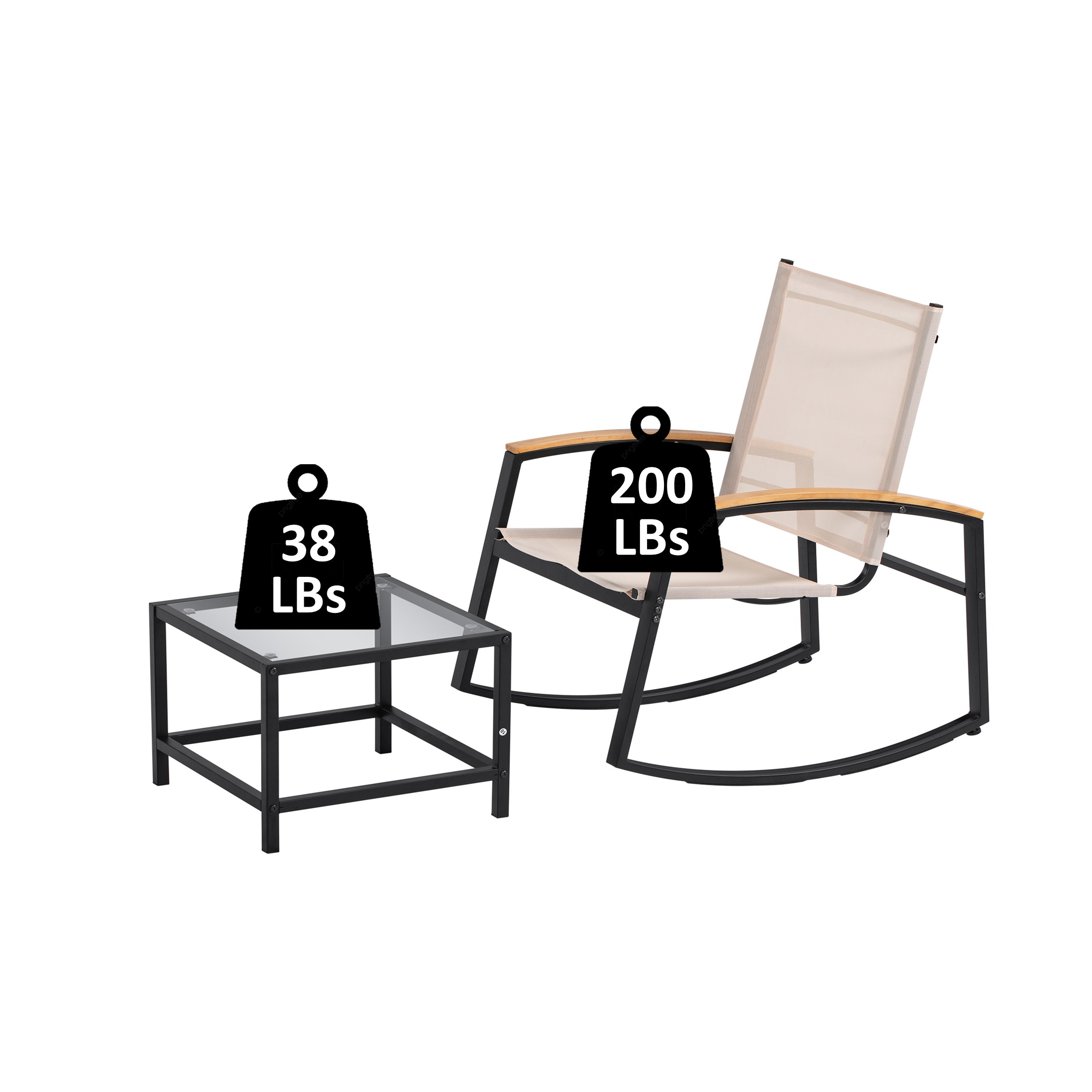 3-Piece Outdoor Patio Bistro Set, Patio Furniture Sets with 2 Rocking Metal Chairs and Glass Coffee Table, Textilene Fabric Small Patio Furniture Set for Yard, Garden, Balcony, Poolside - image 4 of 7