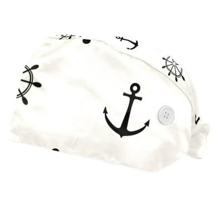 

2PCS Working Cap with Buttons and Sweatband Adjustable Tie Back Hats Bouffant Caps Anchor Scrub Turban Hat
