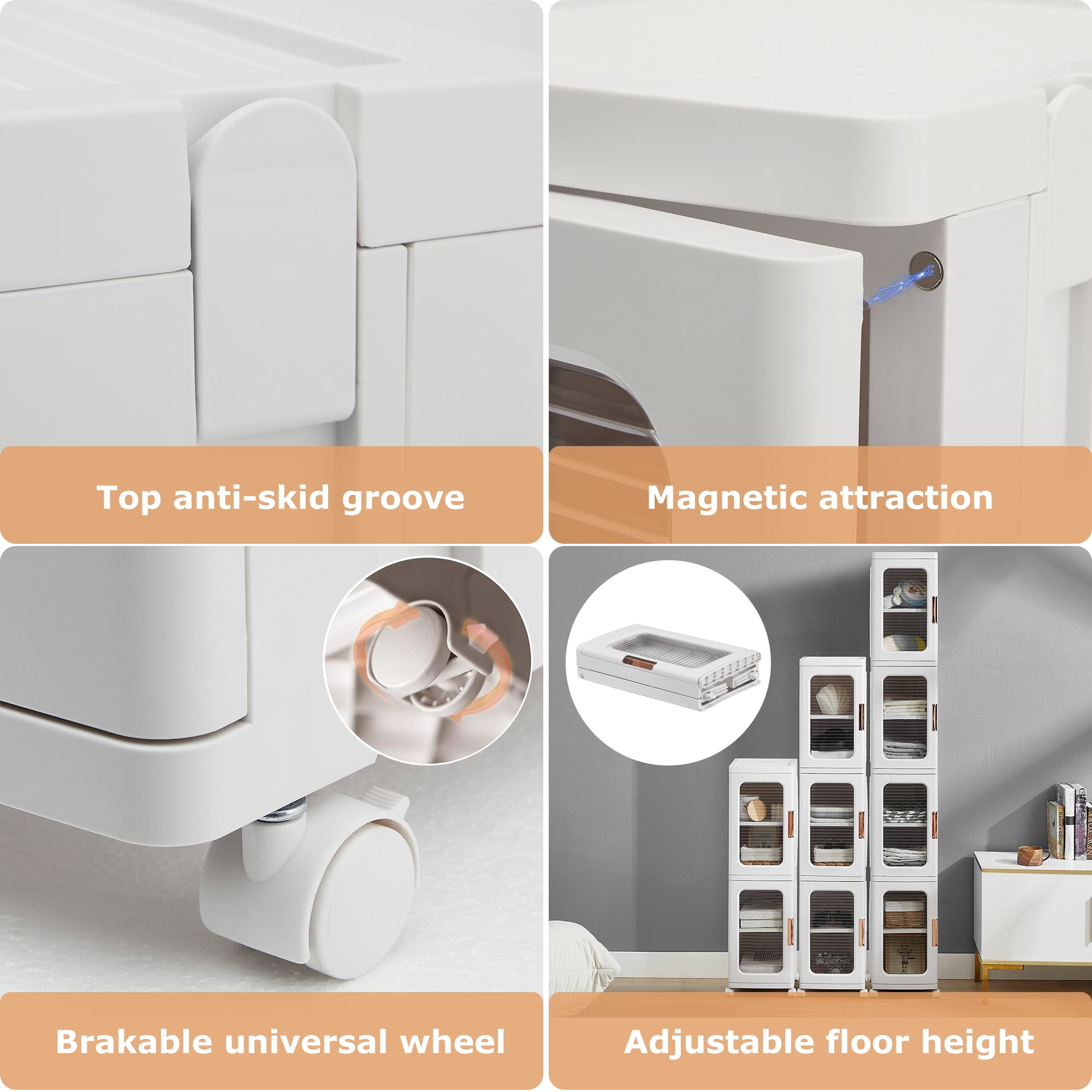 Slim Narrow Plastic Storage Cabinet with Adjustable Shelves, Doors & Wheels, Waterproof & Dustproof Design,White