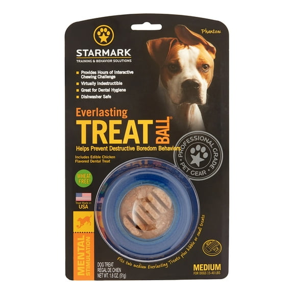 StarMark Everlasting Treat Ball with Dental Dog Toy, Medium, Blue