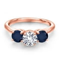 thumbnail image 3 of Gem Stone King 18K Rose Gold Plated Silver White Created Sapphire and Blue Sapphire Engagement Ring for Women | 2.20 Cttw | Round 6MM | Gemstone September Birthstone | Size 9, 3 of 6