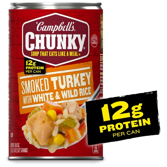 Campbell’s Chunky Soup, Ready to Serve Smoked Turkey with White and Wild Rice Soup, 18.6 oz Can