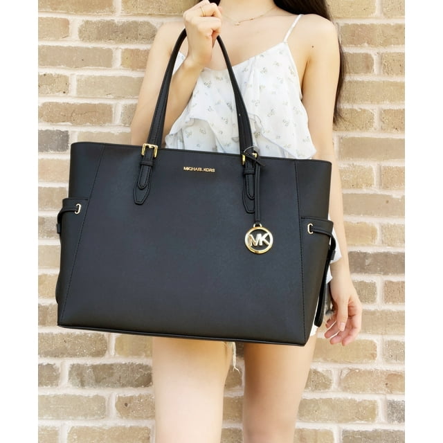 Bolso Cartera Michael Kors Gilly Jet Set con Cierre de Cordón y Cremallera en Piel Saffiano Negra