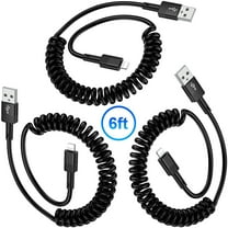 Zacenei 3Pack Charging Cable 6FT for iPhone,Retractable Coiled iPhone Charger Cable 6FT Phone Charger Power Cords 3A High Speed Fast Charging Wire USB Cable Compatible for iPhone,Black
