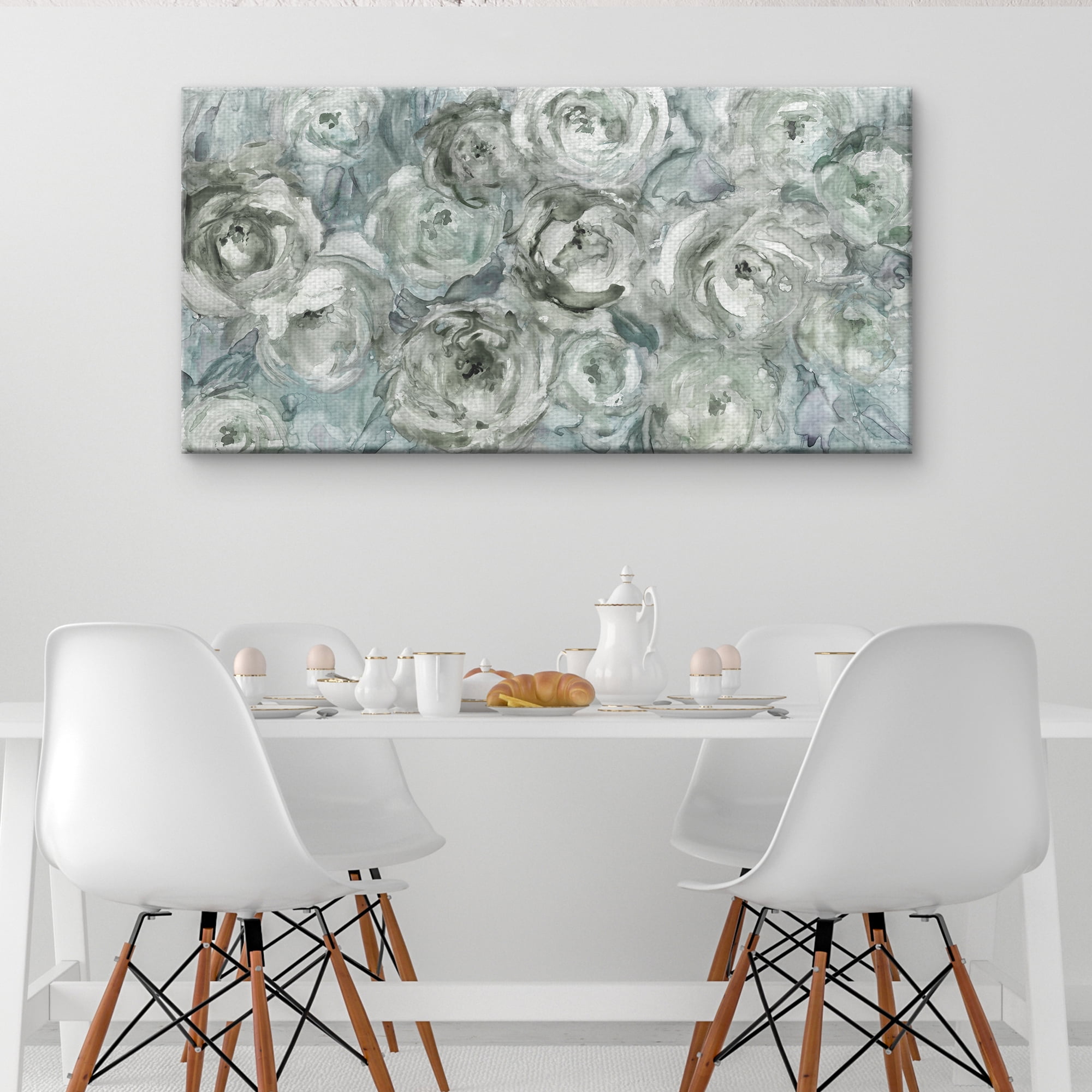 Masterpiece Art Gallery Climbing Roses Silver by Carol Robinson Canvas Art Print 24" x 48"