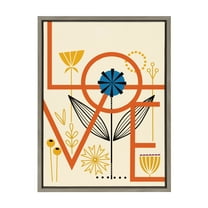 Kate and Laurel Sylvie Love Framed Canvas Wall Art by Amber Leaders Designs, 18x24 Gray, Decorative Floral Art for Wall
