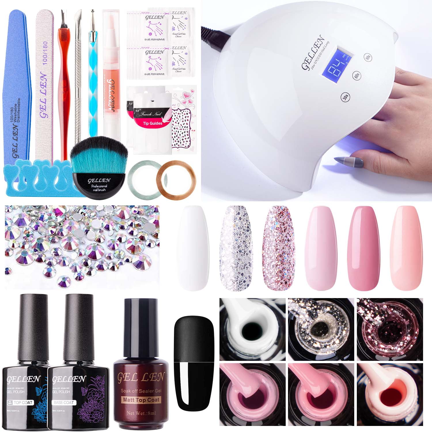 Mere Scully Forfølge Gellen Gel Nail Polish Starter Kit with LED/UV Nail Lamp - Pinks and  Glitters 6 Colors - Walmart.com