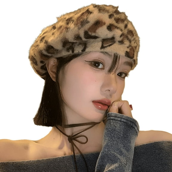 Fashionable Leopards Print Beret Hat Plush Adjustable Unisex Fashion Hat