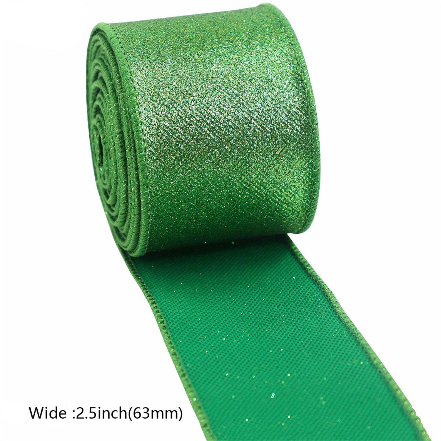 Metallic Glitter Wired Ribbon Decorations for Christmas Tree, Bexikou 2 Roll Christmas Green Ribbons for Wreath DIY Crafts Farmhouse Home Outdoor Party Decor, 2.5" x 20 Yards