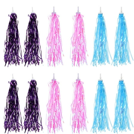 

6 Pairs of Children Bike Handlebar Streamers Grips Tassels Ribbons Baby Carrier Accessories (Pink Sky-blue Purple 2 Pairs/Each Color)
