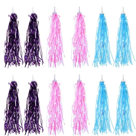 

6 Pairs of Children Bike Handlebar Streamers Grips Tassels Ribbons Baby Carrier Accessories (Pink Sky-blue Purple 2 Pairs/Each Color)