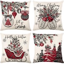 Christmas Throw Pillow Covers 18 x 18 Inch Set of 4, Winter Snowman Pillowcases Snowflake Xmas Tree Winter Holiday Cushion Case Decoration for Sofa Couch