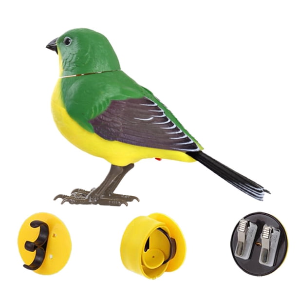 Pájaro electrónico de juguete, robot, pájaro, decoración del hogar, figura de juguete, sonido activado, eléctrico Verde