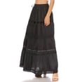 thumbnail image 3 of Sakkas Solid Embroidered Gypsy / Bohemian Full / Maxi / Long Cotton Skirt - Black - One Size, 3 of 5