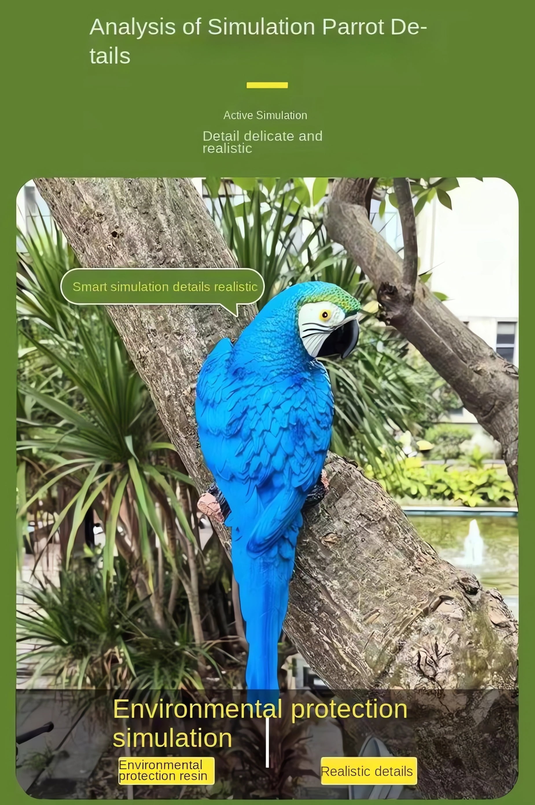 Large Parrot Wall Bird Statue Decor，Outdoor Indoor Figurine Tiki Bar Decorations Tree Sculpture ，Resin Animal Statue For Garden, Terrace, Lawn, Yard