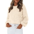 thumbnail image 1 of Suéter PRETTYGARDEN Floral de Punto con Cuello Redondo Beige M, 1 of 8