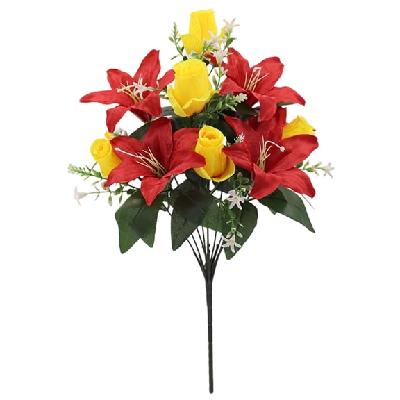 10 Head Artificial Lily and Rose Bouquet A, Realistic Flowers for Wedding Decor Home and Garden DIY Bouquets Hotel Centerpieces, 1-Pack, by TINGXIN