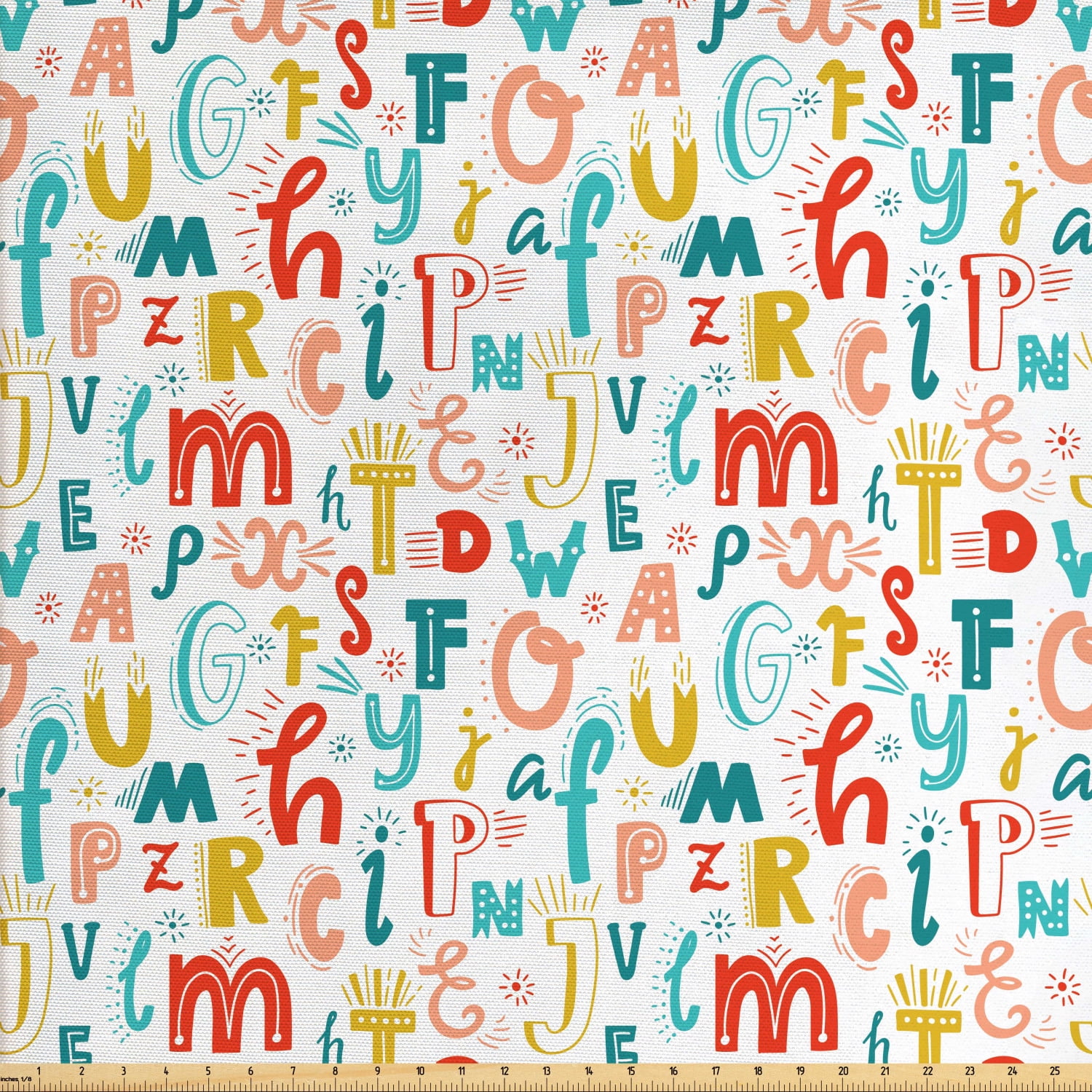 Letters Fabric by The Yard, Colorful Alphabet Uppercase and Lowercase