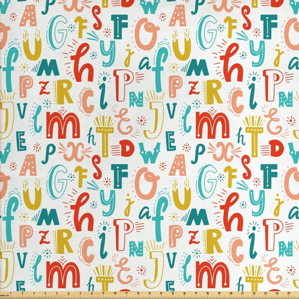Letters Fabric by The Yard, Colorful Alphabet Uppercase and Lowercase Characters, Decorative