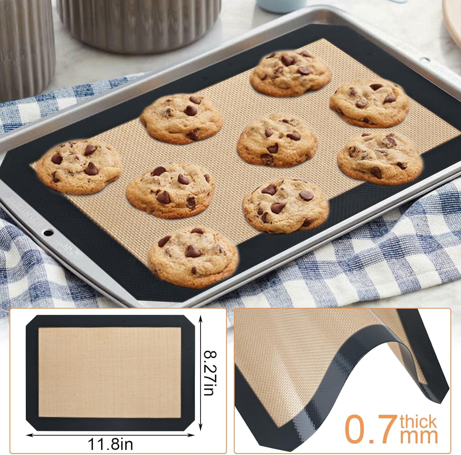 Silicone Baking Mat,Silicone Mat,2 Pack Reusable Non-Stick Mat,Food Safe Mats for Baking, Oven Sheet Making Cookies, Macaroons, Bread,(11.8"L x 8.3"W)