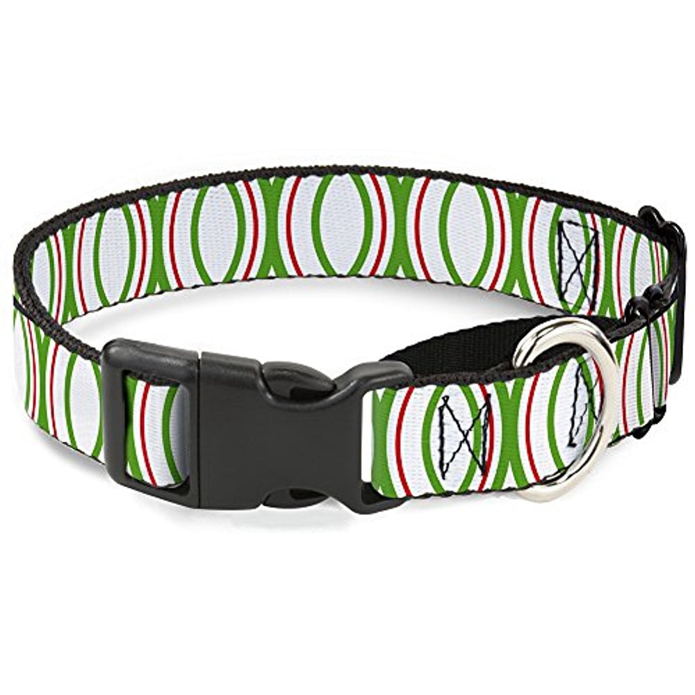 Buckle-Down Martingale Dog Collar - Rings White Green Red - 1" Wide - Fits 15-26" Neck Size - Large