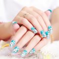 thumbnail image 3 of 24pcs/Set Pretty False Nail Tips Square Head Full Cover Blue Rhinestone Glitter Fake Nails Art with Glue, 3 of 6