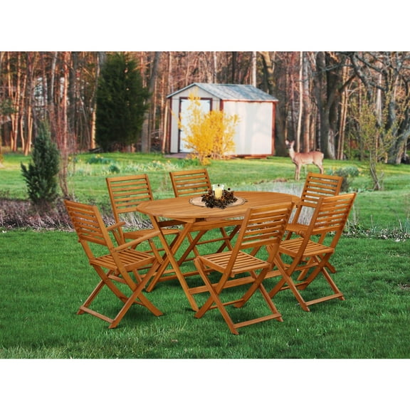 Acacia Patio Dining Set - 7 Piece Outdoor Furniture Set - Hardwood Table & Chairs - Backyard Conversation Set