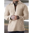 thumbnail image 2 of Liacowi Men's Spring Autumn Casual Shirts Solid Color Long Sleeve Lapel Tops Half Zipper Shirts, 2 of 7