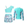 thumbnail image 2 of Doomiva Girls Three Pieces surfing Long Rash Guard Set with Zipper Tropical Print Bikini Sets swimming suit Mint Green 14, 2 of 7
