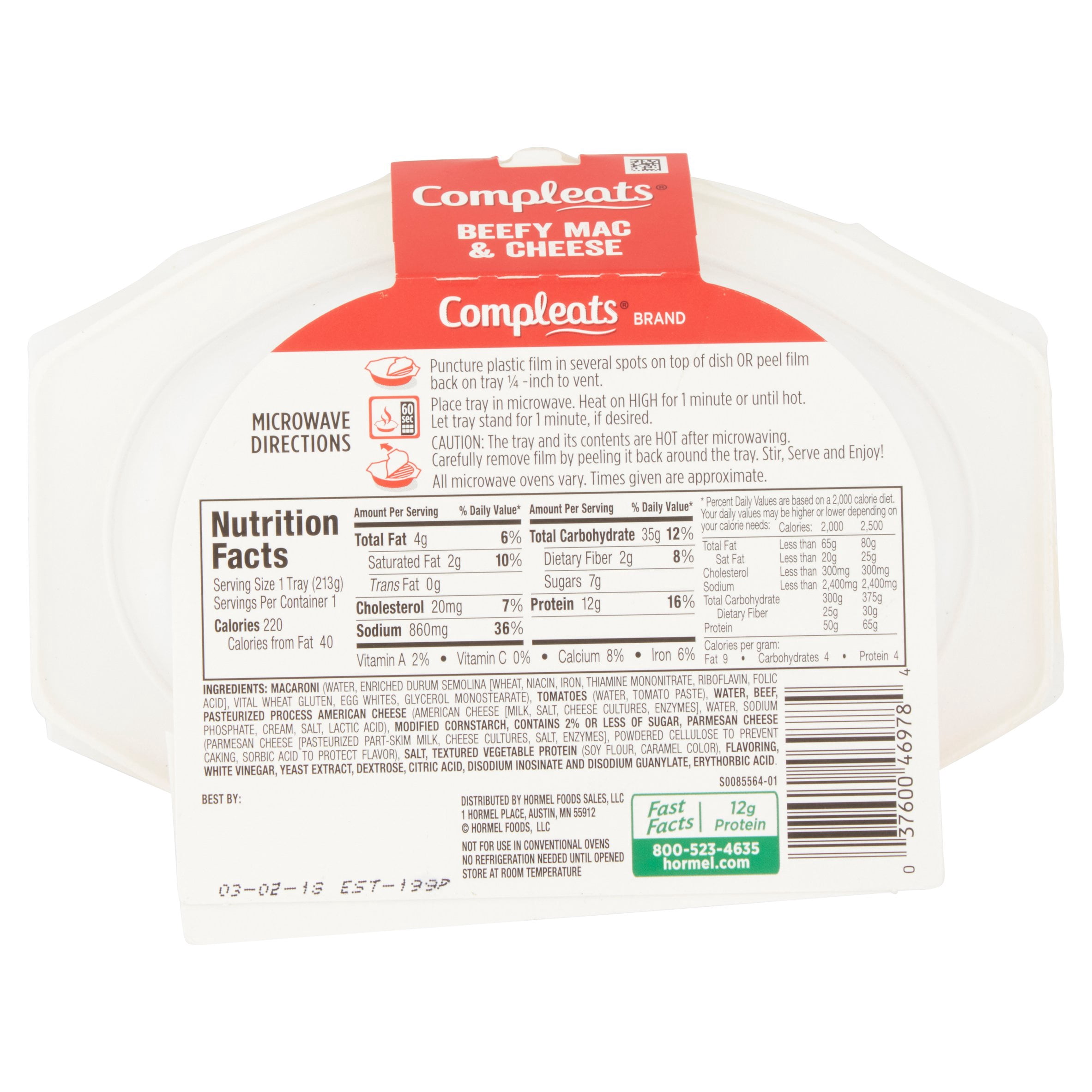 Hormel Compleats Beefy Mac & Cheese, 7.5 Oz