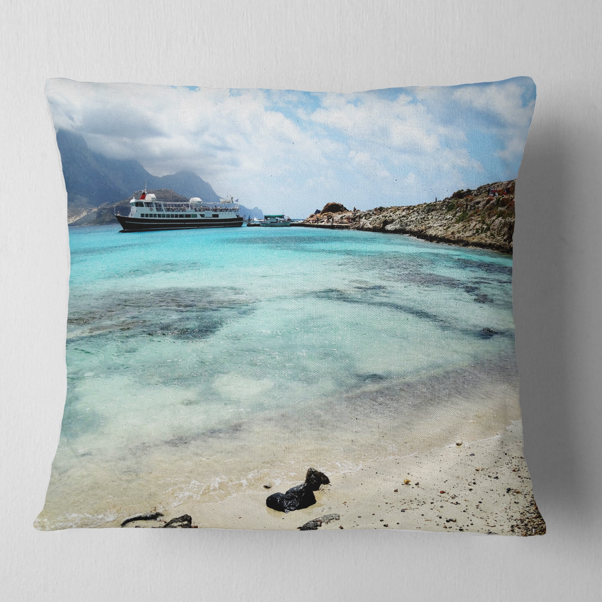 Designart Blue Crete Island in Greece - Seascape Throw Pillow - 16x16