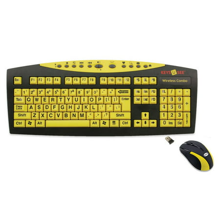 Large Print Yellow Wireless Keyboard and Mouse