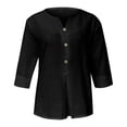 thumbnail image 5 of Womens Summer Clothes Kelon Womens Summer Tops Short Womens 3/4 Length Sleeve V Neck Linen Cotton Summer Loose Fit Tops Trendy Dressy Casual Work Blouses, L, 5 of 8