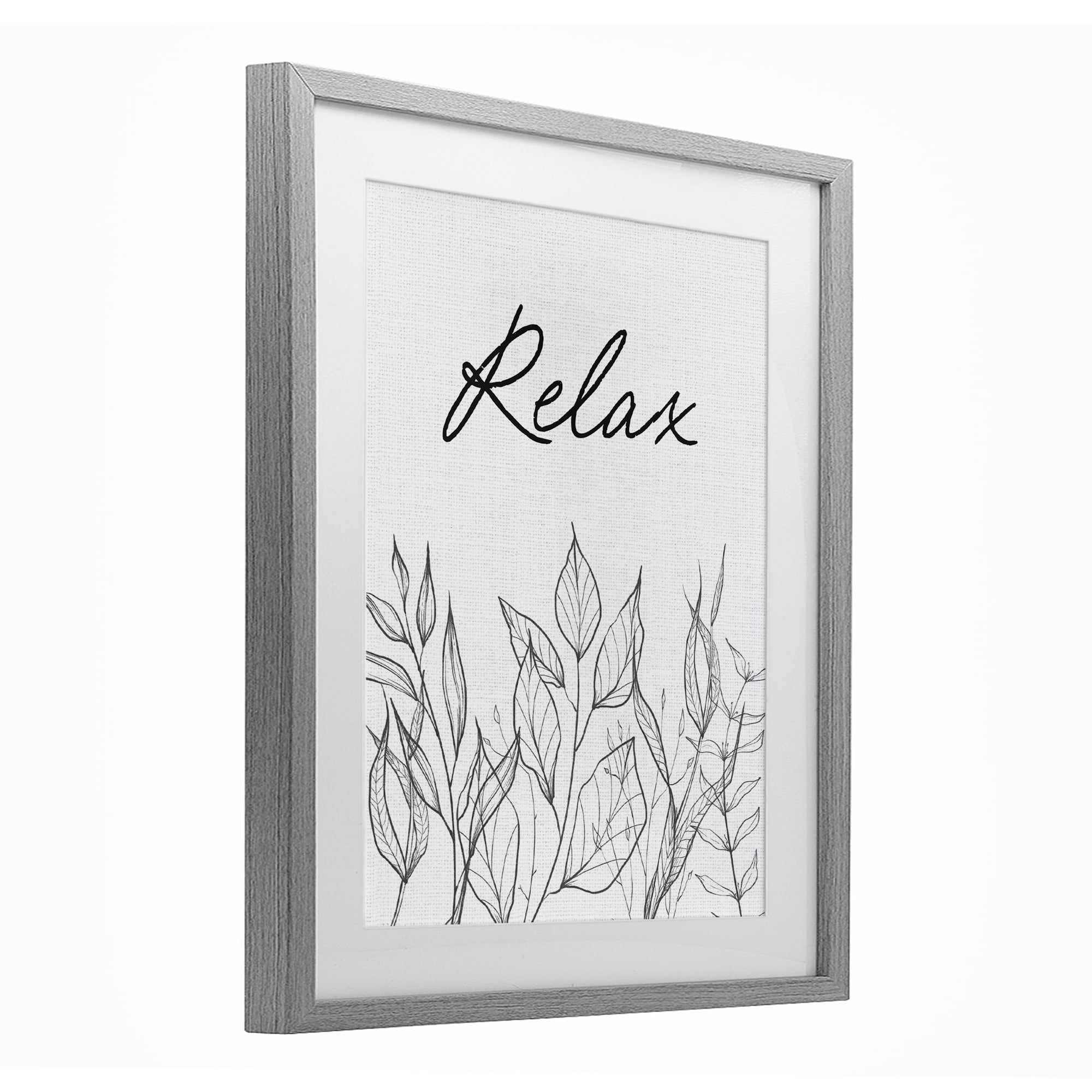 Relax with Leaf Outlines Gray Framed Print Under Glass, design by Lettered and Lined