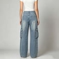 thumbnail image 6 of Women's Cargo Wide Leg Jeans with Pockets High Waist Button Closure Baggy Denim Pants Y2K Casual Vintage Washed Jeans Fashion Bottoms Light Blue, 6 of 6