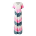 thumbnail image 4 of OVINYER Dress Women Casual Loose Short Sleeve V-Neck Slit Tie Dye Long Dress Classic Elegant Style, 4 of 5