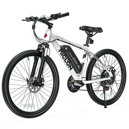 MICLON 26” Electric Mountain Bike for Adults, 350W BAFANG Motor, 36V 10.4AH Battery, Electric Bicycle with Shimano 21 Speed Suspension Fork