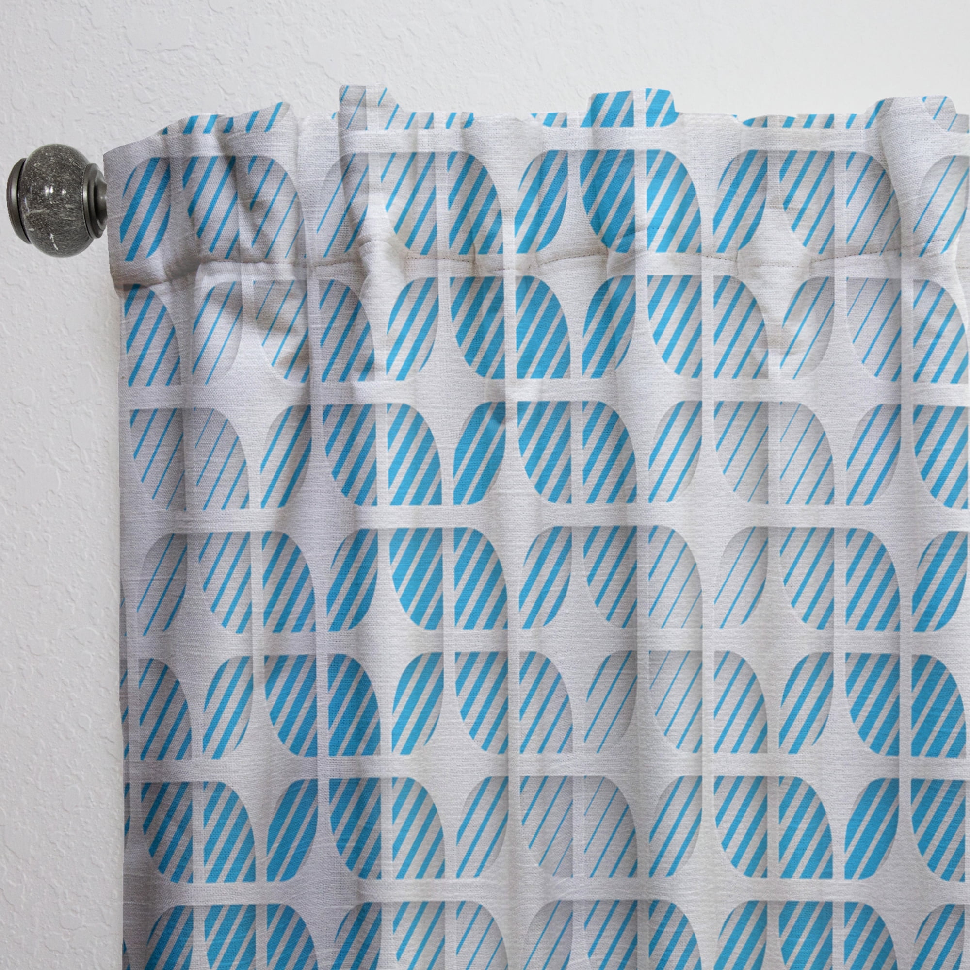 Designart '3D Blue and White Pattern II' Mid-Century Modern Curtain Panel
