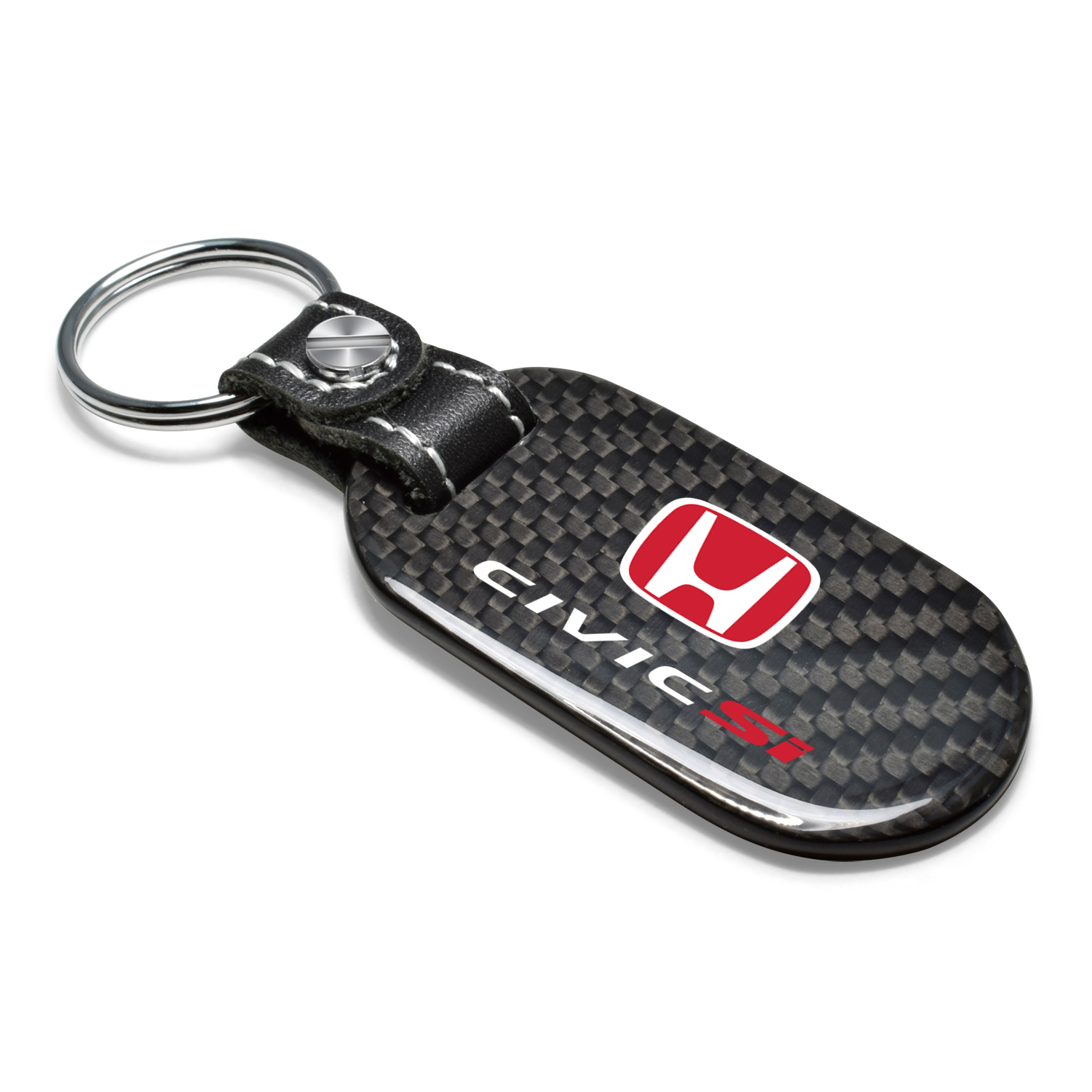 Honda Red Logo Civic Si 100% Real Black Carbon Fiber Tag Style Key Chain