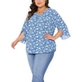 thumbnail image 2 of DARING DIVA Women's Plus 3/4 Sleeve V Neck Chiffon Work Blouse 1X Blue, 2 of 6