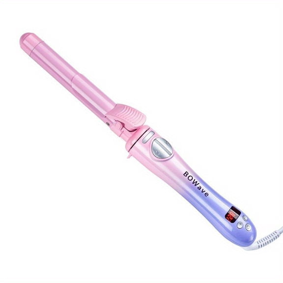 1 Inch Automatic Rotating Curling Iron with Digital Display, Ceramic Tourmaline Hair Curler Wand for Effortless Beach Waves and Curls, Gradient Pink-Purple Styling Tool