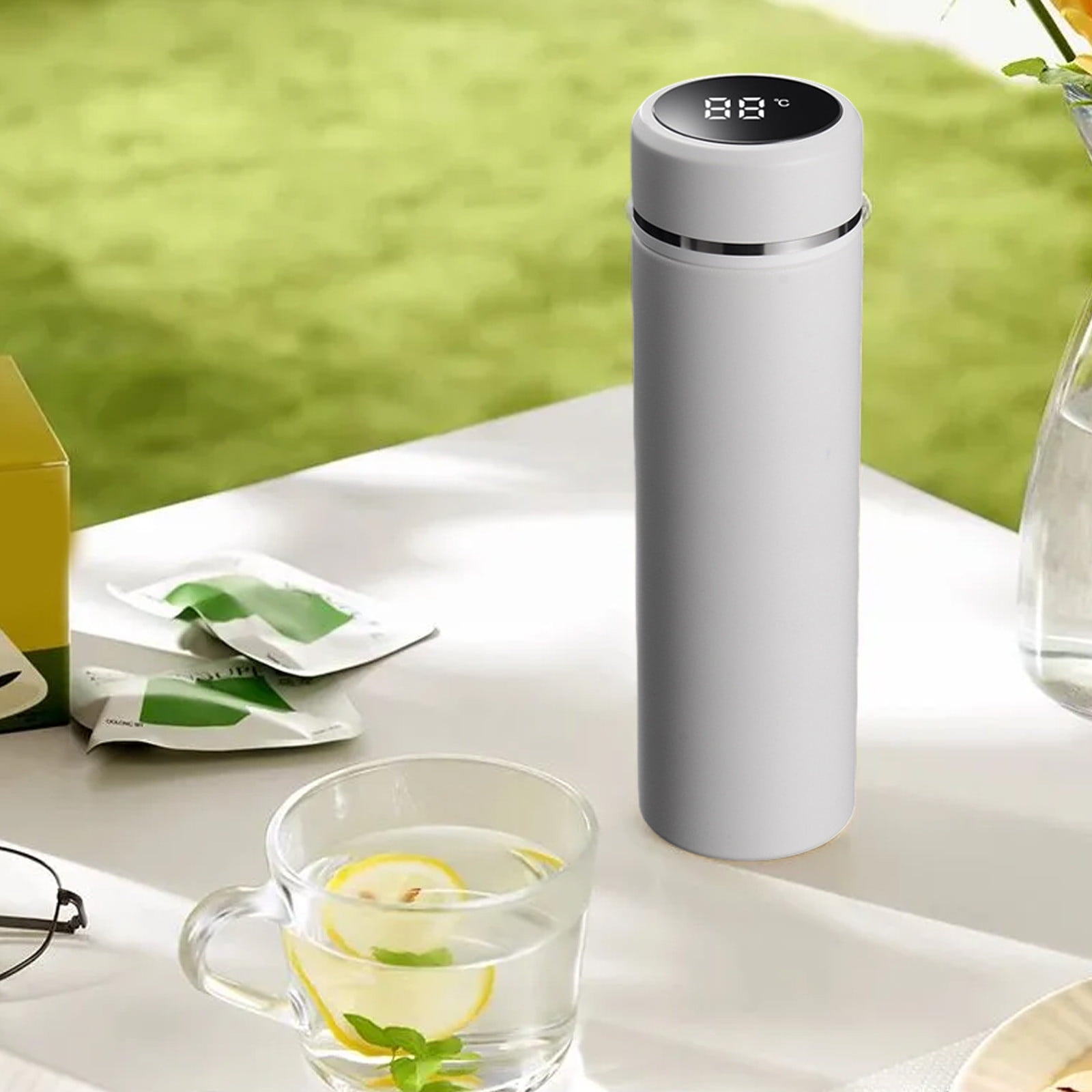 LSLJS Stainless Steel Insulated Water Bottle, 17oz Poratble Vacuum Tumbler Cup with Temperature Digital Display, Hot & Cold Double Walled Thermos Simple Style BPA-Free Reusable Sports Water Bottle