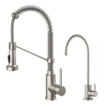 KRAUS Bolden™ Commercial Style Pull-Down Kitchen Faucet and Purita™ Water Filter Faucet Combo in Spot Free Stainless Steel