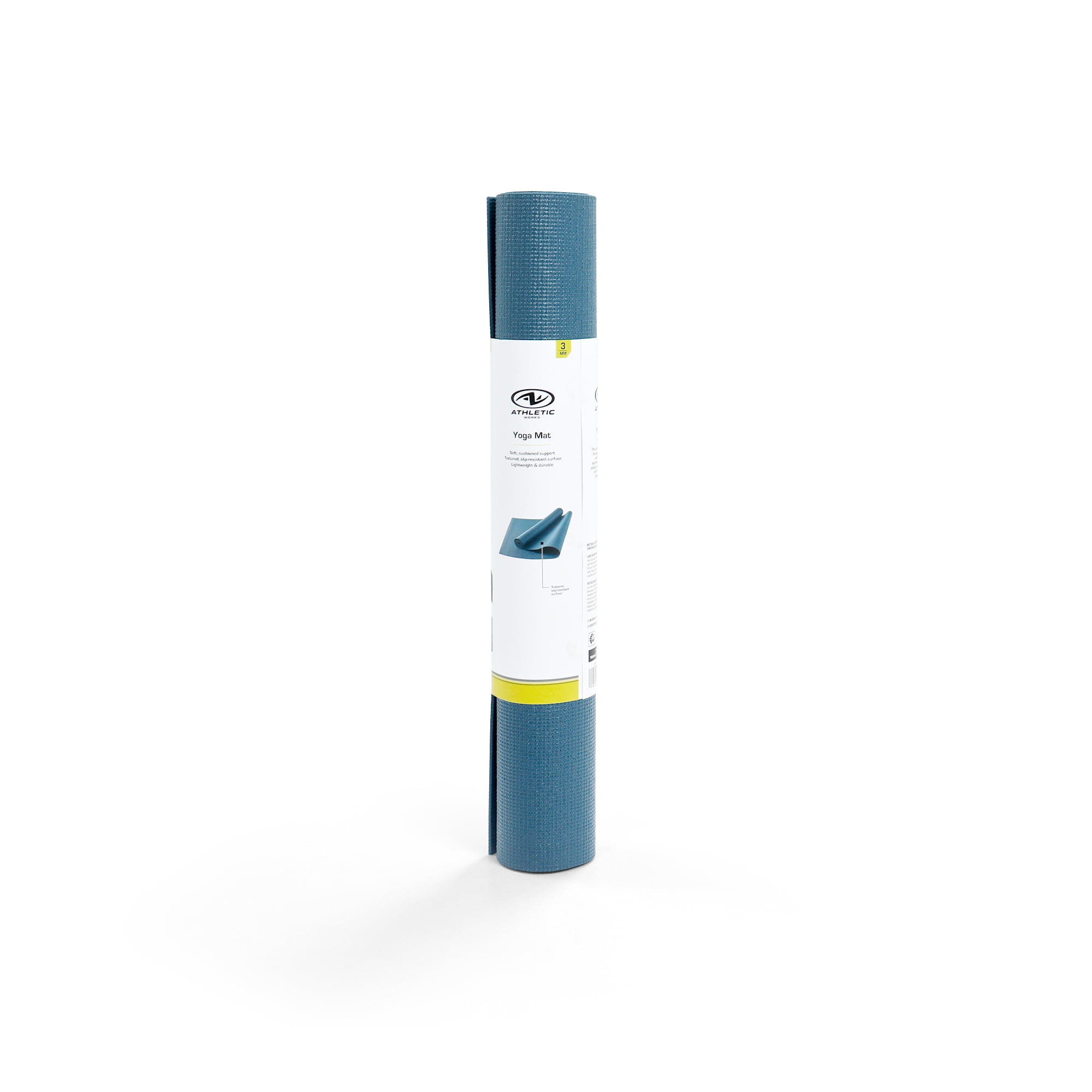 Athletic Works PVC Yoga Mat, 3mm, Real Teal, 68inx24in, Non Slip, Cushioning for Support and Stability