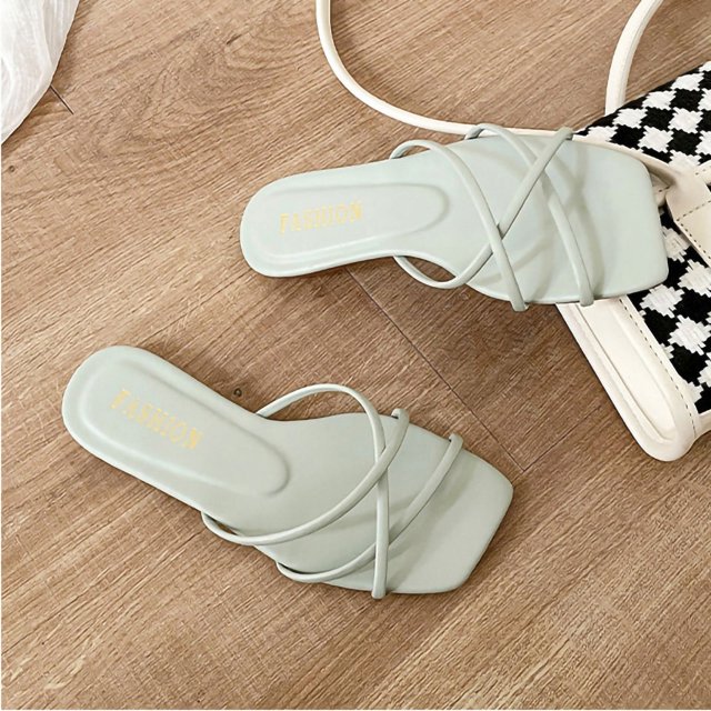 Sandalias planas con punta abierta para mujer, zapatos informales de verano con banda cruzada, deslizadores antideslizantes de cuero PU