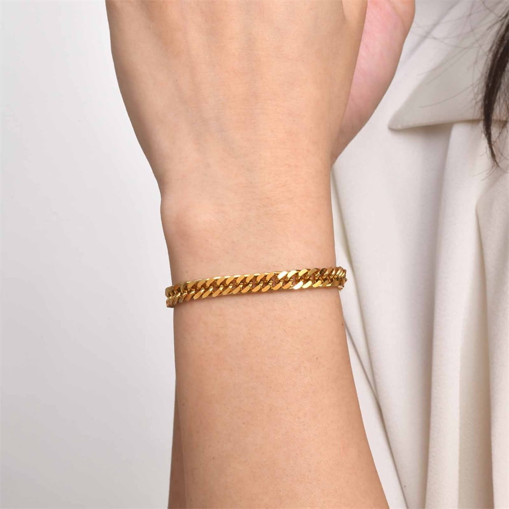 Punk Curb Cuban Link Chain Bracelet 6.5mm 14K Yellow GoldHand Chains For Men Women Fashion Party Jewelry Gift