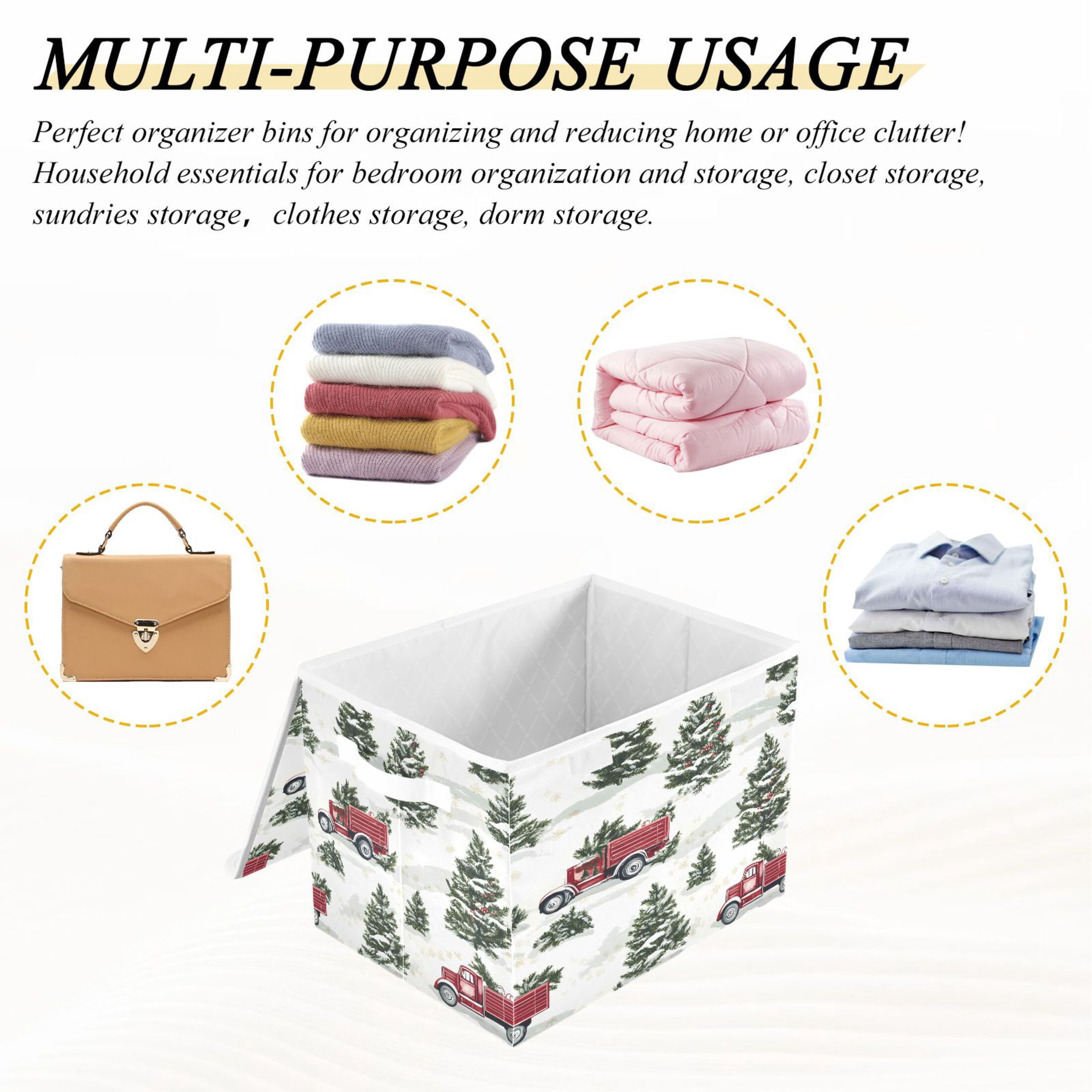 Ryvnso Christmas Tree on Truck Large Lidded Foldable Storage Baskets Cubes Boxes Lids Bin for Home