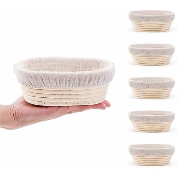 Mini Oval Proofing Set (6.5inch, set of 5), Sourdough Proofing Baskets Bread Dough Rising Bowls w/Liners for Home Sourdough Bakers Baking