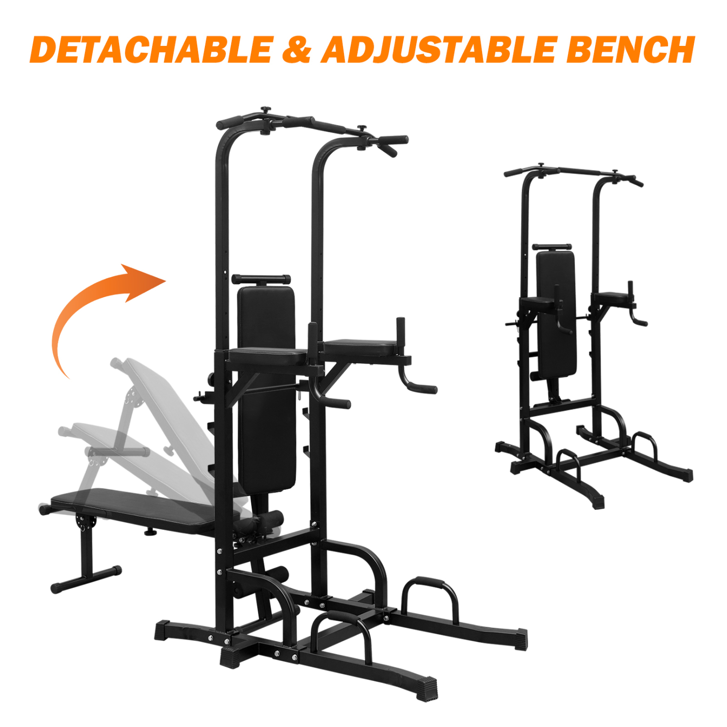 Pull Up Bar Dip Station with Bench, Multi-Function Strength Training Equipment with Adjustable Height and Anti-Slip Handle, Workout Station for Home, Gym, Black