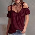 thumbnail image 2 of BILIKEYU Vacation Beach Outfits for Women,&nbsp;Off Shoulder Flutter Short Sleeve Renaissance Peasant Top Cute Summer Blouses Trendy 2026 Boho Flowy Shirts, Wine, 2 of 5